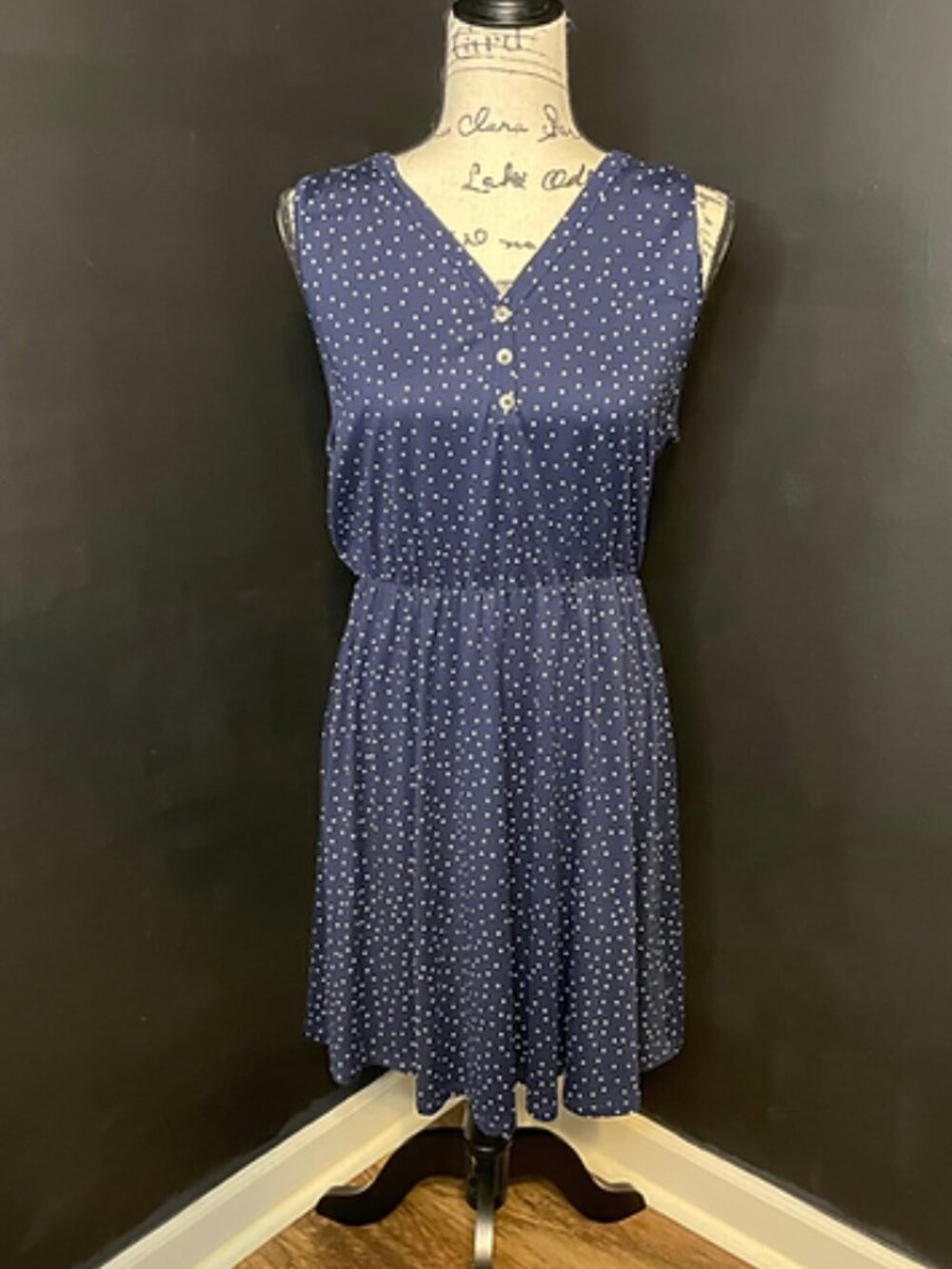 French Grey Navy Blue Polka dot Dress